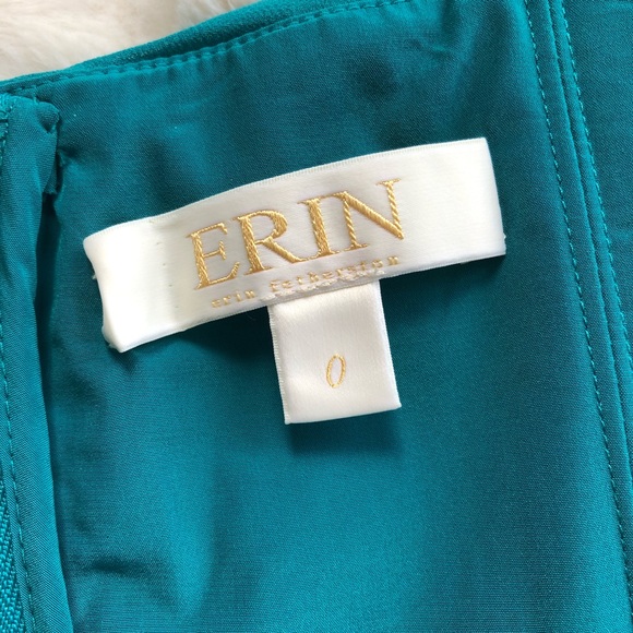 ERIN FETHERSTON teal chiffon ruched fit and flare dress - Picture 6 of 10